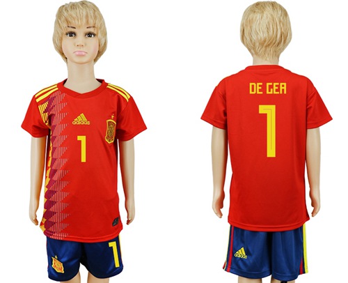 Spain #1 De Gea Red Home Kid Soccer Country Jersey